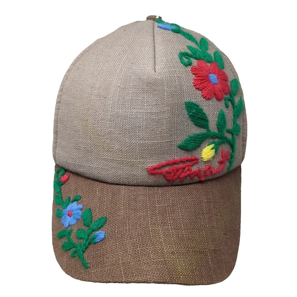 Brown Trucker Hat One Size Floral Embroidery Mesh Snapback Flower Burlap Style